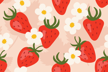 summer seamless pattern with strawberries- vector illustration