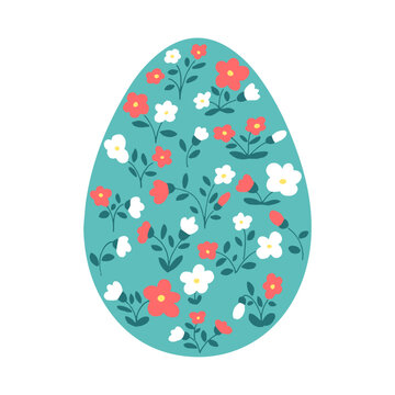 Floral pattern in the shape of an easter egg with flowers. Multicolored pastel botanic pattern in flat style. Elegant, aesthetic, stylish hand drawing doodles of vector vintage botanical elements