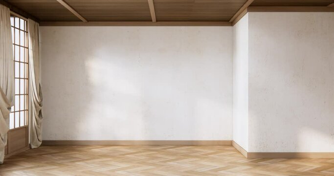 shelf wall on empty room muji style minimal interior.3D rendering
