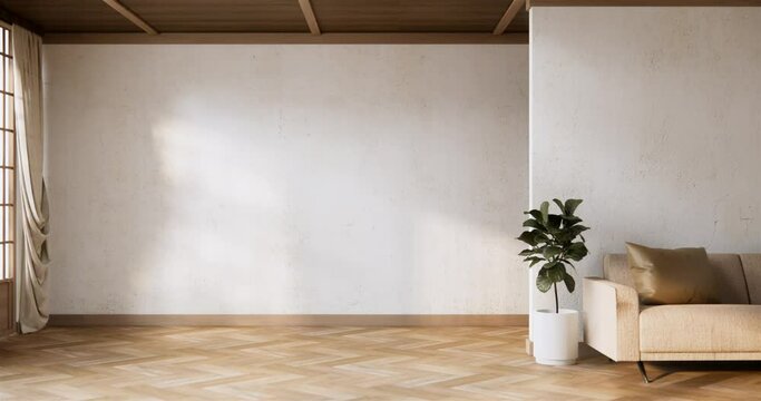 shelf wall on empty room muji style minimal interior.3D rendering