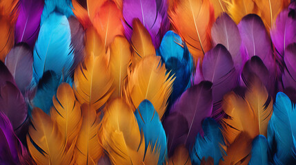 The beautiful colorful feather bird texture background in the futurism