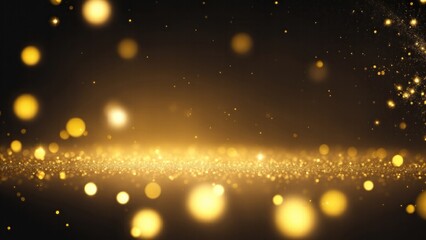 Yellow and gold bokeh with elegant sparkling particles on dark background