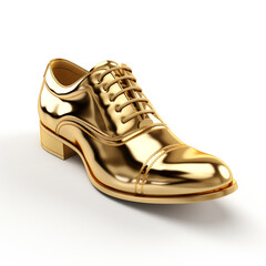 Golden man shoe on a white background 3D сreated with Generative Ai