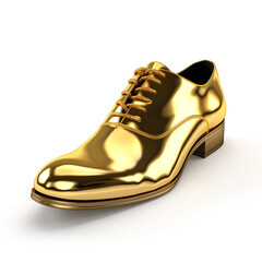 Golden man shoe on a white background 3D сreated with Generative Ai