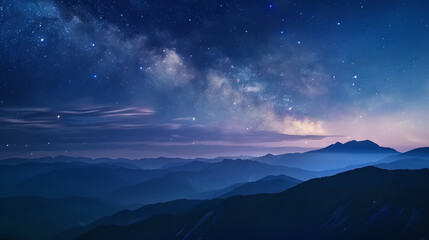 Starry Night and Misty Mountains under Cosmic Glow, Generative AI
