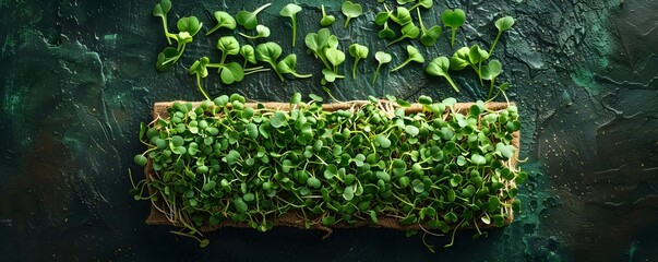 What is a Microgreen?. Concept Microgreens are young vegetable greens harvested just after the cotyledon leaves have developed, typically between 1-3 weeks after germination, - obrazy, fototapety, plakaty