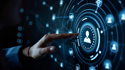 Onboarding concept. Person touch virtual onboarding icon for human resources business industry to introduce newly hired employee into an organization with behavior, welcome, knowledge, and skill