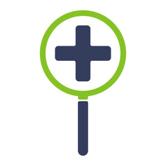 Obraz premium Magnifying glass icon with medical cross. Illustration