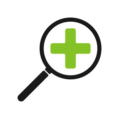 Fototapeta premium Magnifying glass icon with medical cross. Illustration