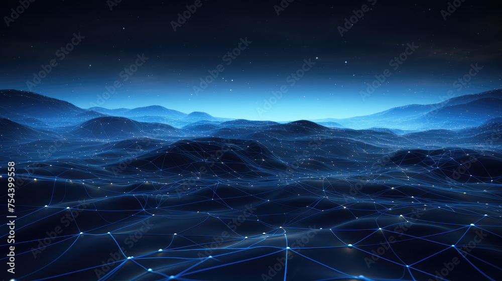 Wall mural digital wave with particles and dots. abstract dynamic wave background. technology or science banner