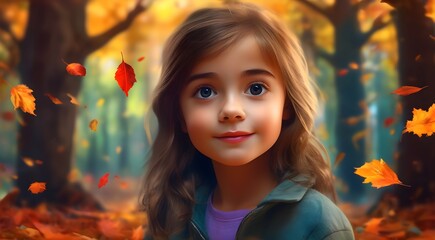 Fototapeta premium Magical Fall Fantasy: Digital Painting of a Girl in Forest
