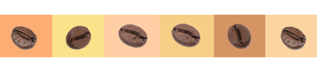 Coffee beans against a background of shades of brown, beige, yellow. Simple flat design. banner,...