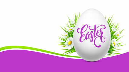 purple easter egg with flowers, Happy Easter Egg website banner illustration and has space to write text - Easter graphic for social media post - happy Easter day graphic 