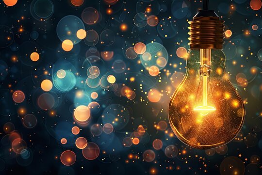 brain glowing of light bulb and light bokeh background. Creative and inspiration.Innovative technology.Energy and environmental concepts. generative ai