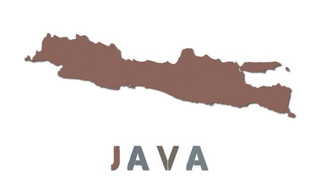 Java map with paper regions. Animated island map growing from regions and title letters falling down. Elegant 4K animation.