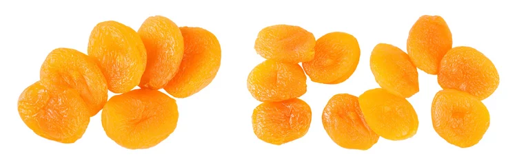 Poster Dried apricots isolated on white background with full depth of field. Top view. Flat lay © kolesnikovserg