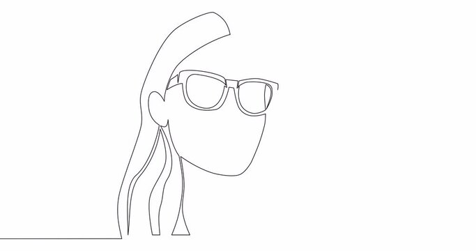 Self drawing line animation woman with glasses continuous one single line drawn concept video