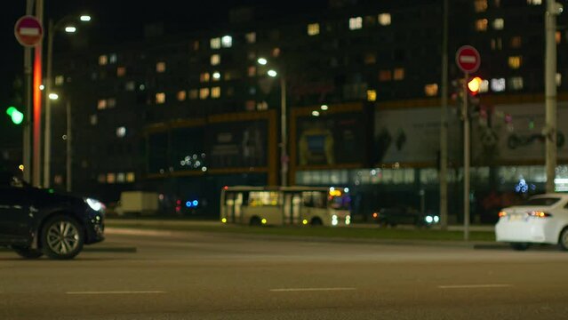 Street city people traffic slow motion crowd cars urban evening night