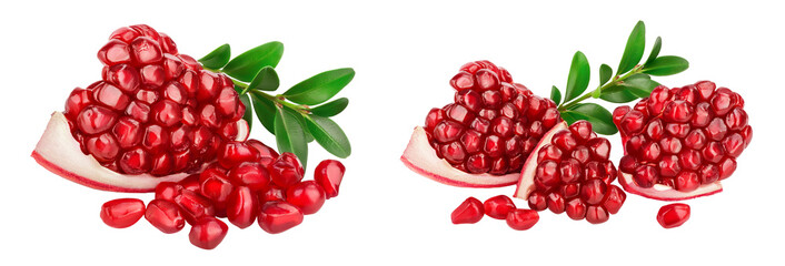 Pomegranate piece isolated on white background with full depth of field. - obrazy, fototapety, plakaty