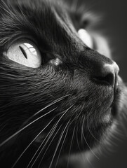 どこかを眺める黒猫