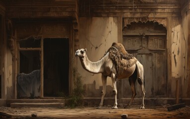 An arabian camel in the city  - obrazy, fototapety, plakaty