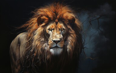 Portrait of a lion calm looking lion looking derectly into the camera