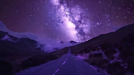 Zelfklevend Fotobehang landscapes Purple Milky Way Long Tail. Beautiful universe. Space background. copy space © Otseira