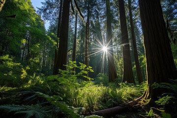 rays of light through the forest.