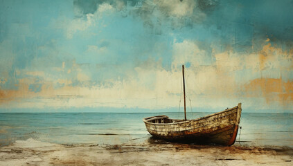 Beige Hues: Detailed Marine Views on Rusted Background