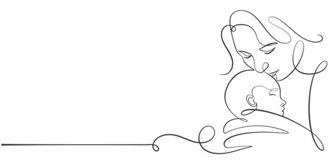Mother and baby line art vector illustration, mothers day celebration background	