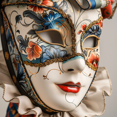 close-up of a hand-painted Venetian mask adorned with traditional motifs