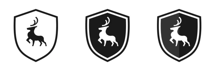 Poster Set of deer icons on a shield. Illustration © Andrii