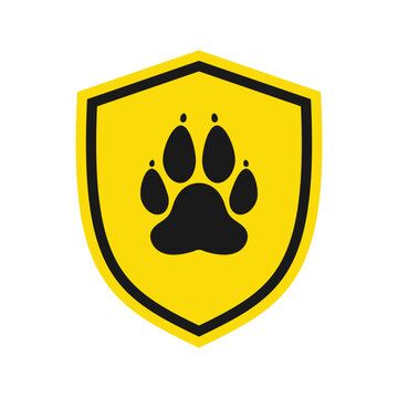 Pet insurance icon. Shields with a paw print. Illustration
