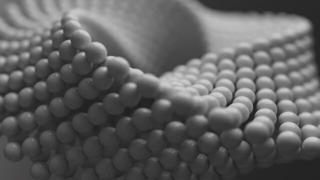 Looping 3D animation of the rotation of a Mobius geometric figure. The geometry is built from a spherical array of shapes. Close-up. Defocus.