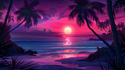 Beach background with neon glow