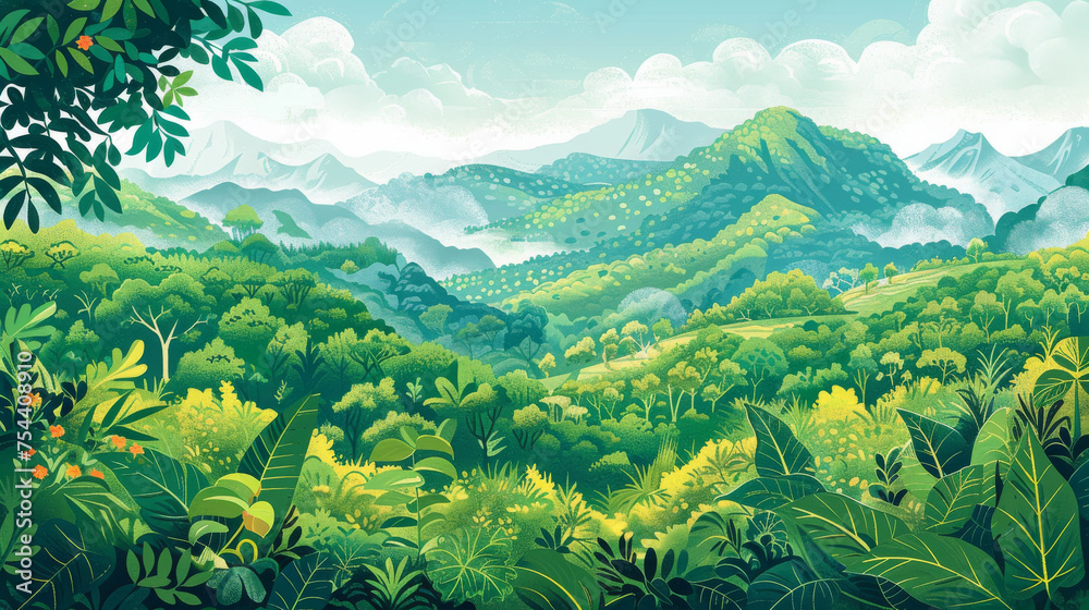 Wall mural illustration of a green jungle - Wall murals