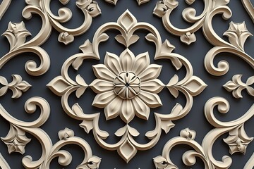 elegant dark grey islamic ornament with curved pattern isolated on brown cream background