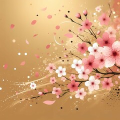 金の背景に飛び散る桜の花びら