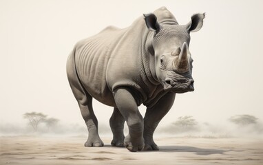 Fototapeta premium Rhino in the wild looking directly into the camera lens. 