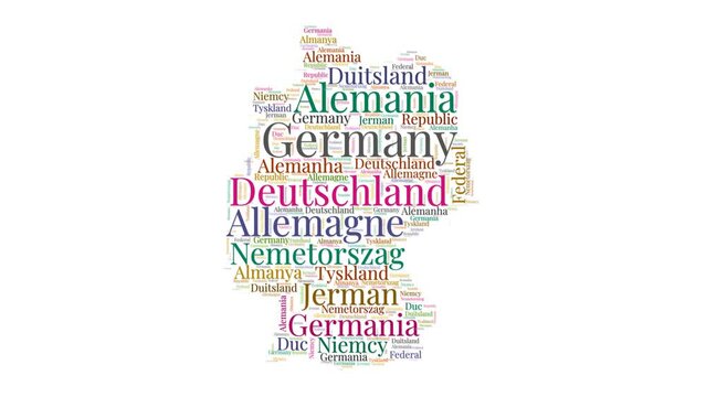 Germany shape words animation. Germany boundary filled with country names animated. Country opening, intro, presentation video.
