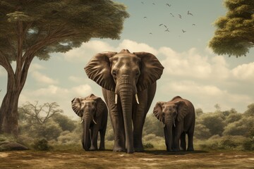Elephant's in the serengeti - obrazy, fototapety, plakaty