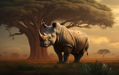 Wild rhino in africa  - obrazy, fototapety, plakaty