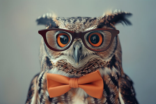 Owl with glasses and bow tie, quirky educational design
