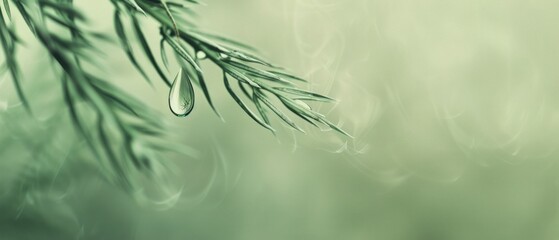 Pine Branch With Water Drops