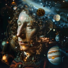 Portrait of Nicolaus Copernicus and planets