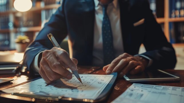 Businessman checking appointments in the calendar at the office