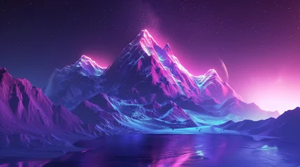 Papier Peint photo Violet Mountain background with neon glow