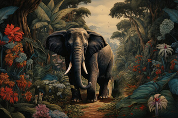 Elephants in the wild - obrazy, fototapety, plakaty