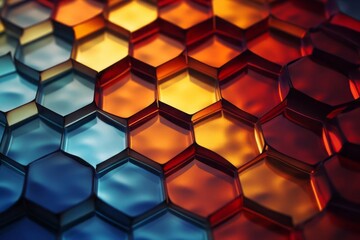 An abstract symphony of morphing honeycomb hexagons. A harmonious blend of shapes and colors, creating a captivating visual orchestra. - obrazy, fototapety, plakaty