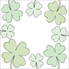 Clover flower frame for Saint Patrick day - good lucky symbol, single line. Minimalism illustration for design template social media. 